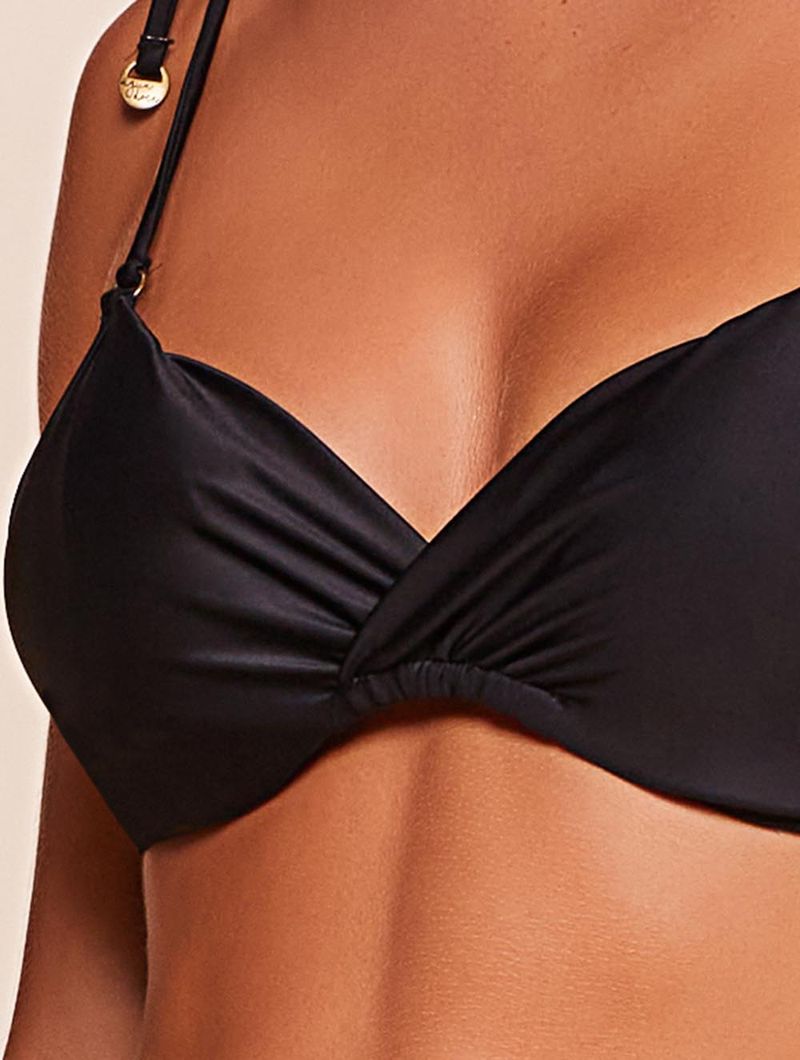 Top Meia Taça + Tanga Lateral Média Lisos Básicos Preto Agua Doce