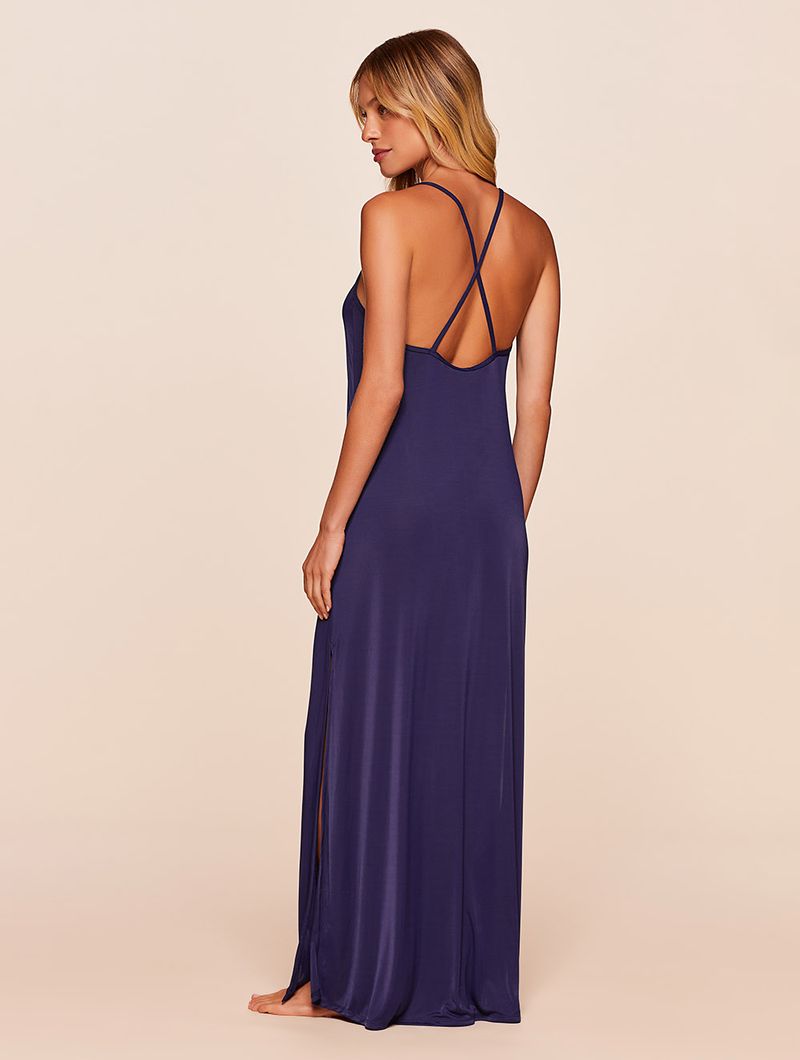 Vestido Longo Lisos Saídas Marinho Agua Doce