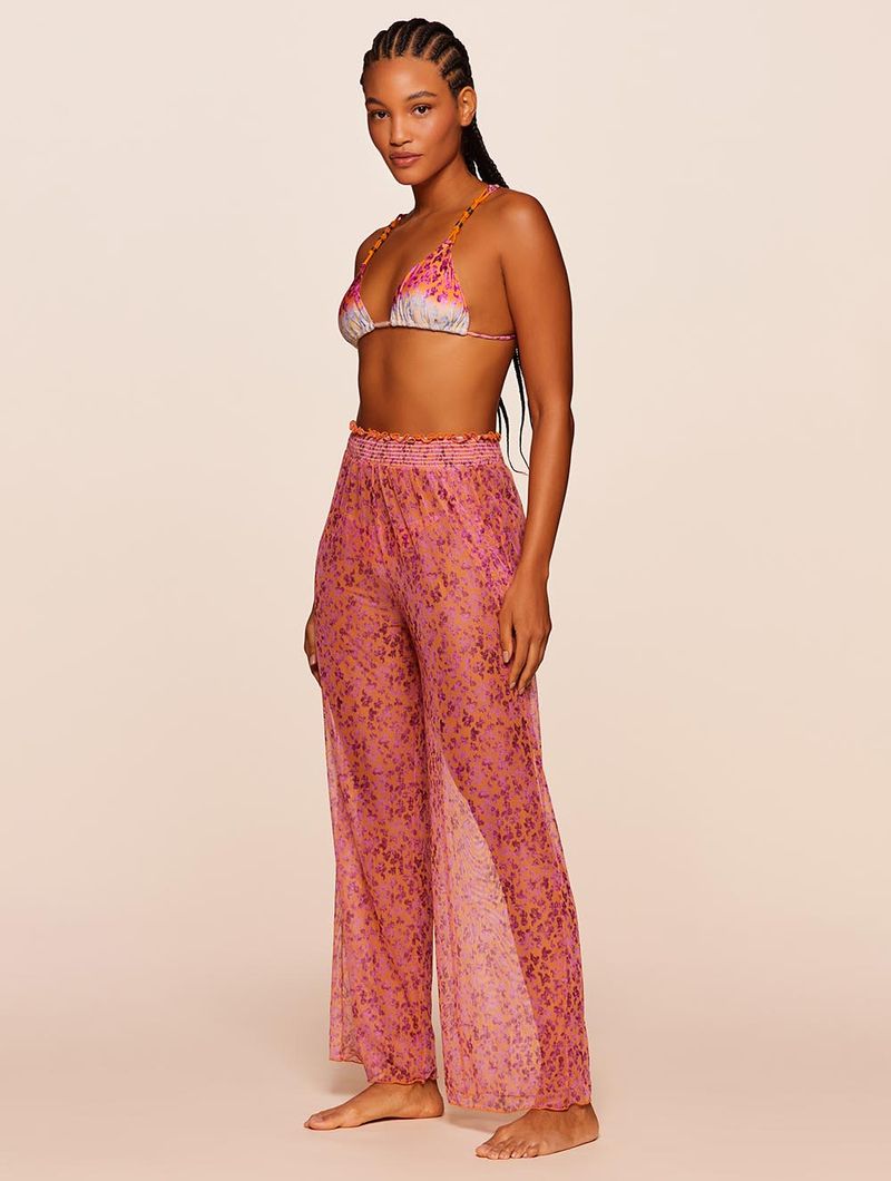 Calça Pantalona Estampada Sunny  Laranja Agua Doce