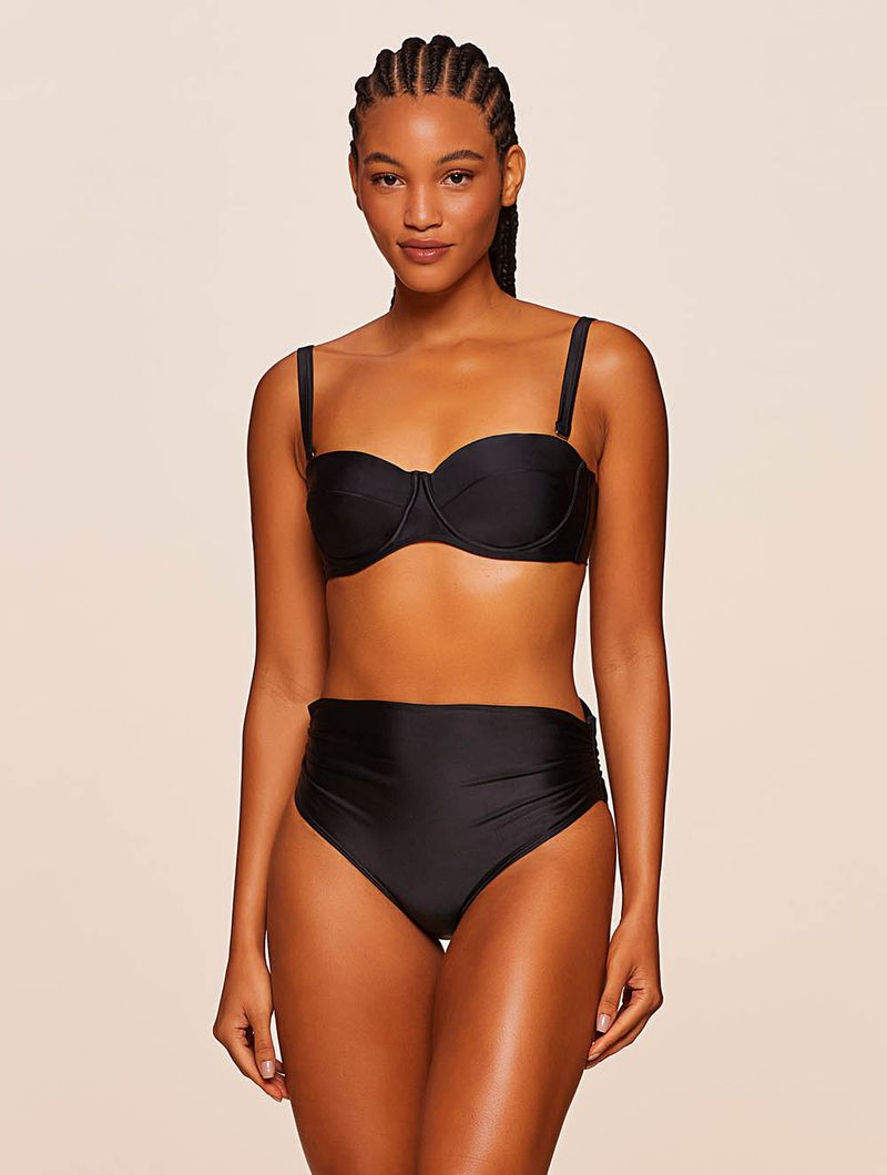 Top Meia Taça + Tanga Faixa Lisos Preto Agua Doce