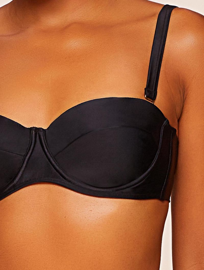 Top Meia Taça + Tanga Faixa Lisos Preto Agua Doce