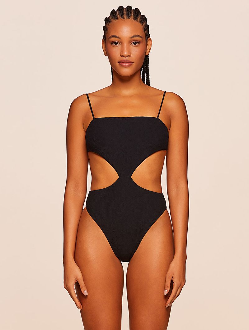 Maiô Cut Out Lisos Wild Preto Agua Doce