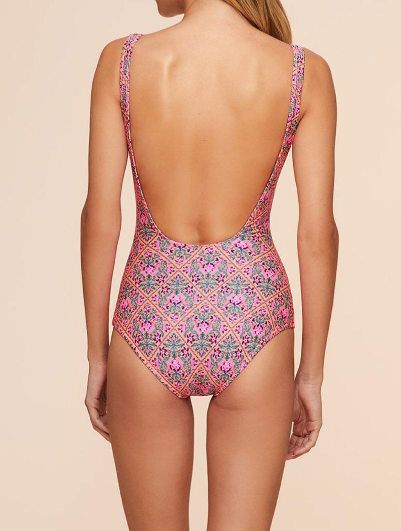 Maiô Básico Estampado Folk Rosa Água Doce