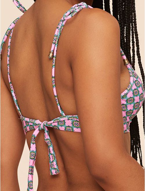 Top Meia Taça Estampado Vintage